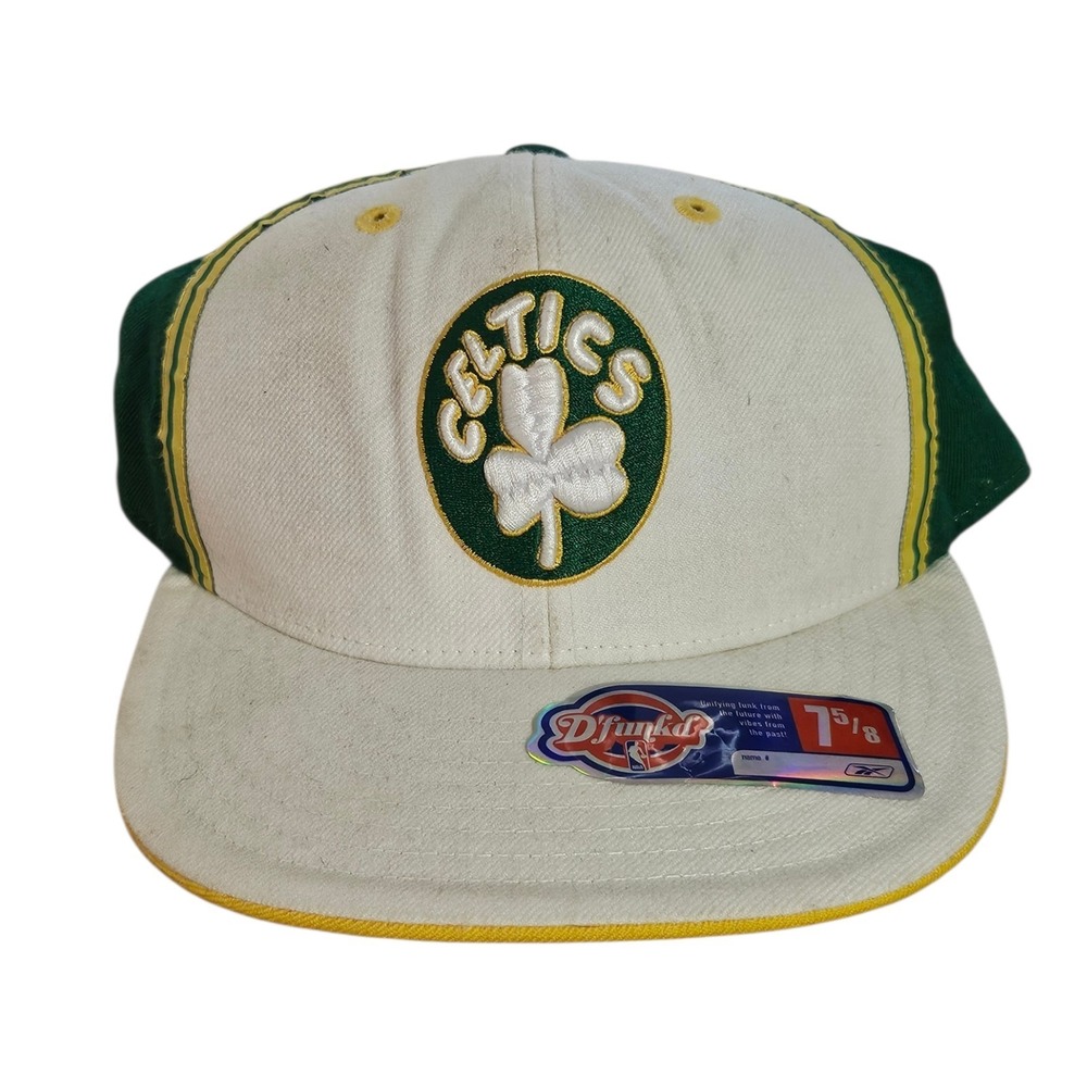 Boston Celtics Hat D'FUNKD Throwback VIBES Fitted 7 5/8 Baseball Cap Hat NBA